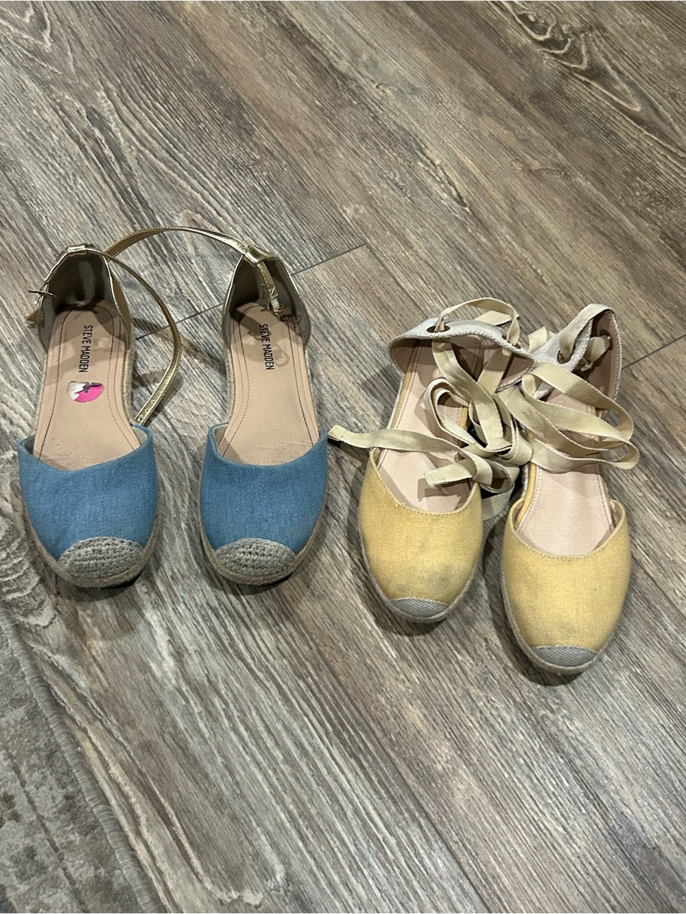 Big kids Espadrille Flats in Blue and Yellow with Ankle Ties
